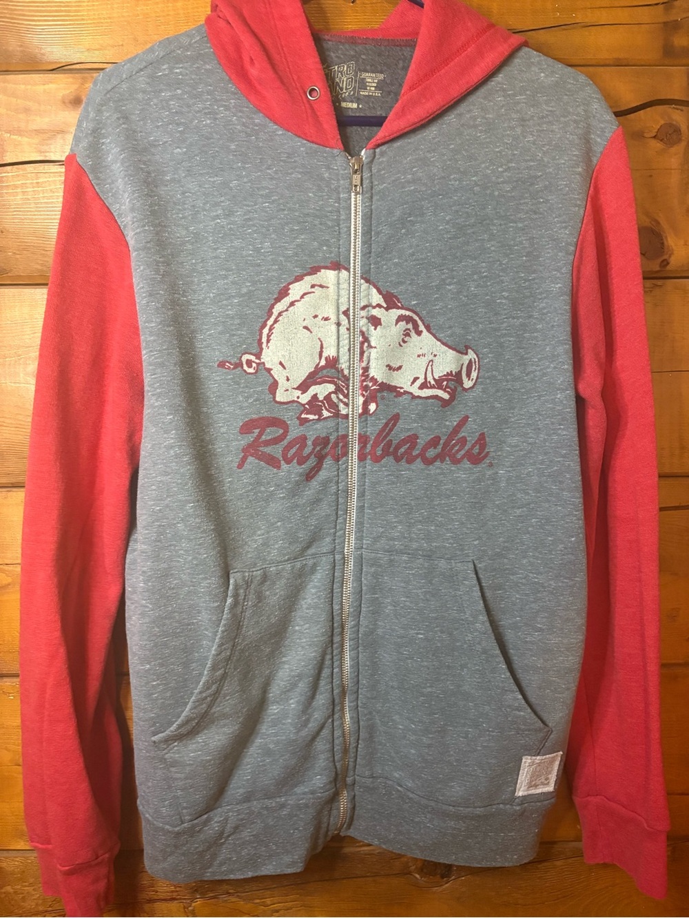 Arkansas Razorbacks Gray & Red Zip Hoodie size medium